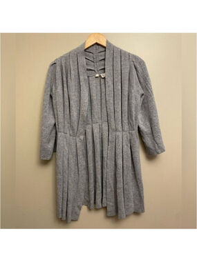 Anthropologie Moth Puckered and Pleated Cardigan Grey Small Angora Rabbit Wool